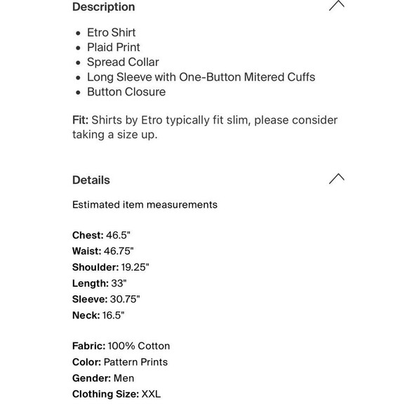 BIG & TALL Etro Spartaco 3 Mens Button Up Dress Shirt Sz XXL GUC - Picture 4 of 7